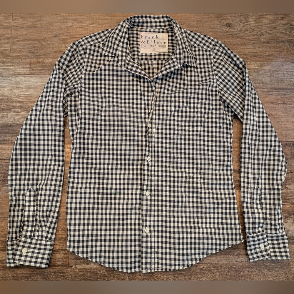 Frank & Eileen Black White Check Gingham Plaid Button Down Barry Blouse Sz S